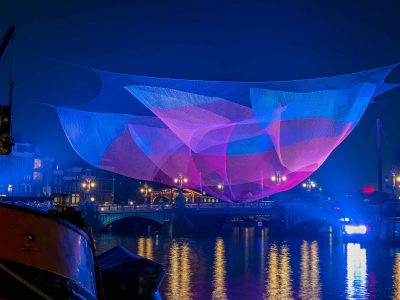 View on Amsterdam during the Light festival in the Netherlands at night